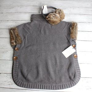 Aspen Girl's Gray Turtleneck Sweater Poncho Cape Size M 7 8 Ear Muffs